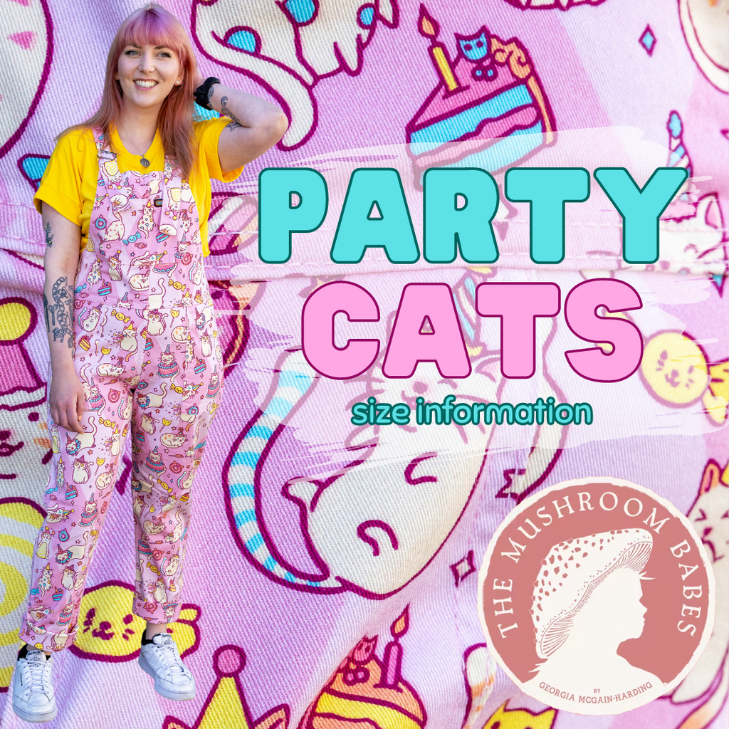 Size Information for Run & Fly x The Mushroom Babes Party Cats Stretch Twill Dungarees