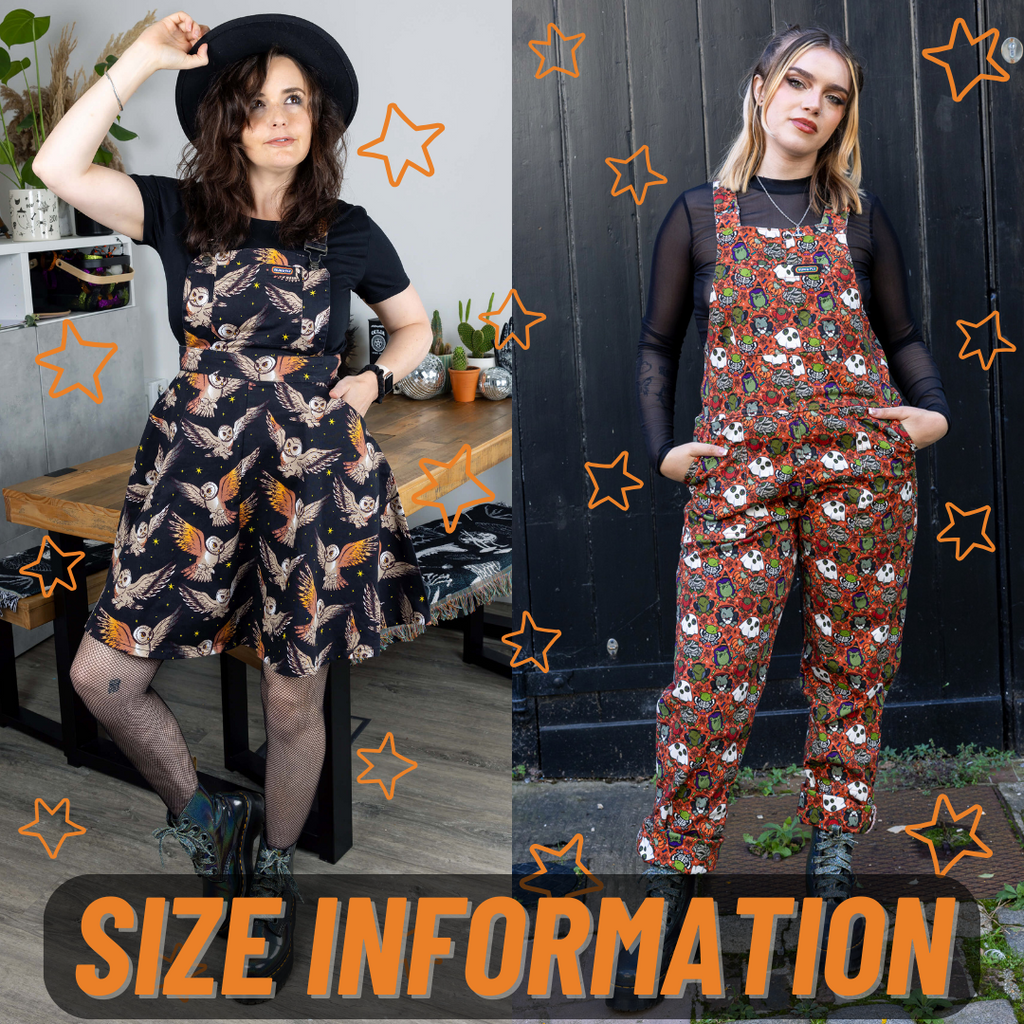Size Information for What a Hoot Owl Flared Pinafore & Halloween Frog Party Dungarees