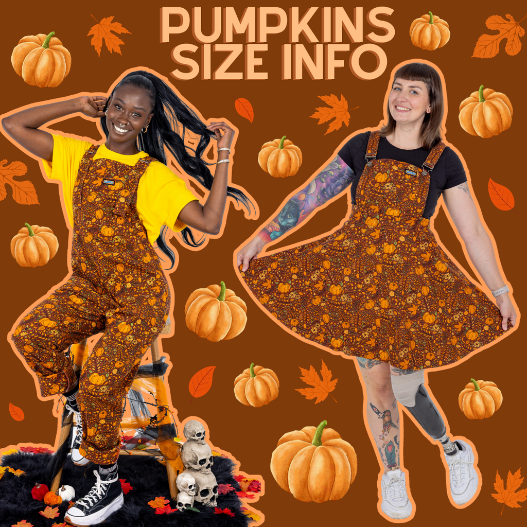 Autumn Pumpkins Flared Pinafore & Dungarees Sizing Information