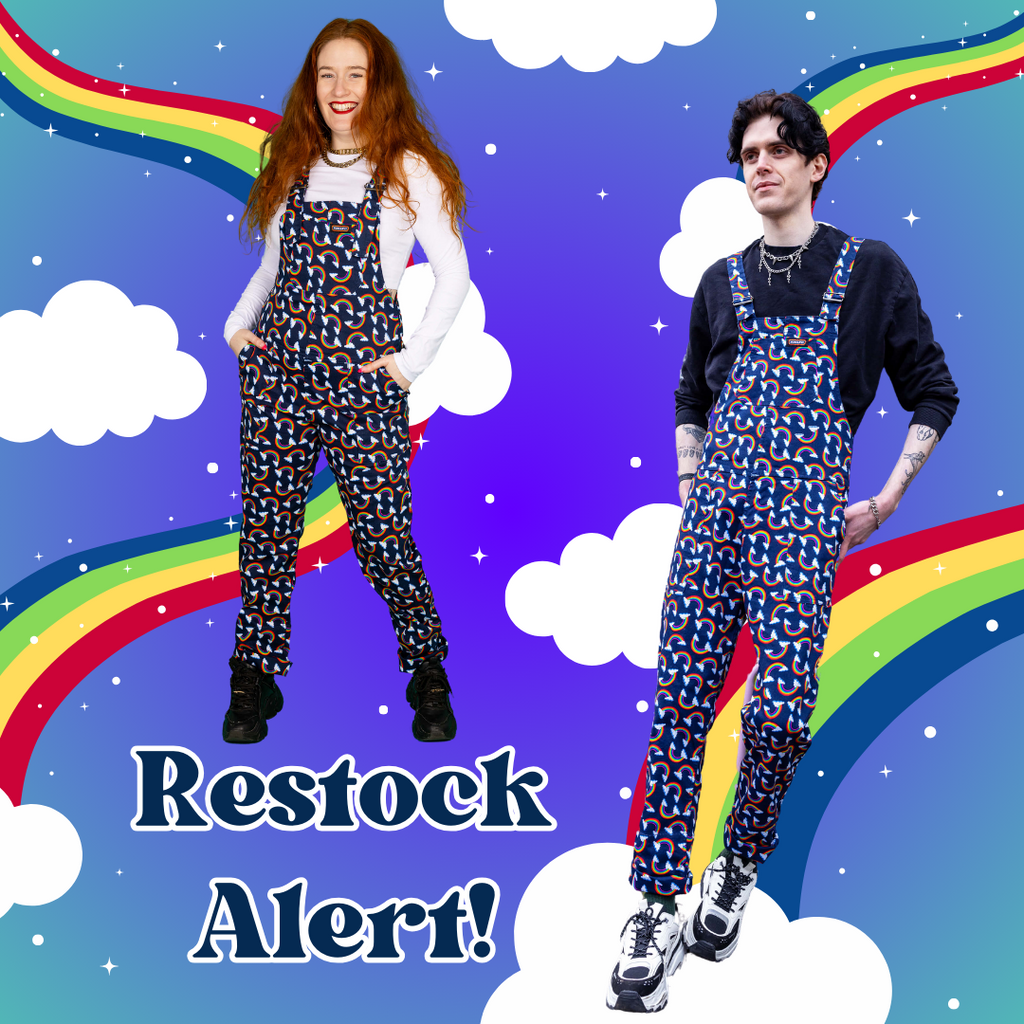 Over the Rainbow & Clouds Dungarees now with stretch!