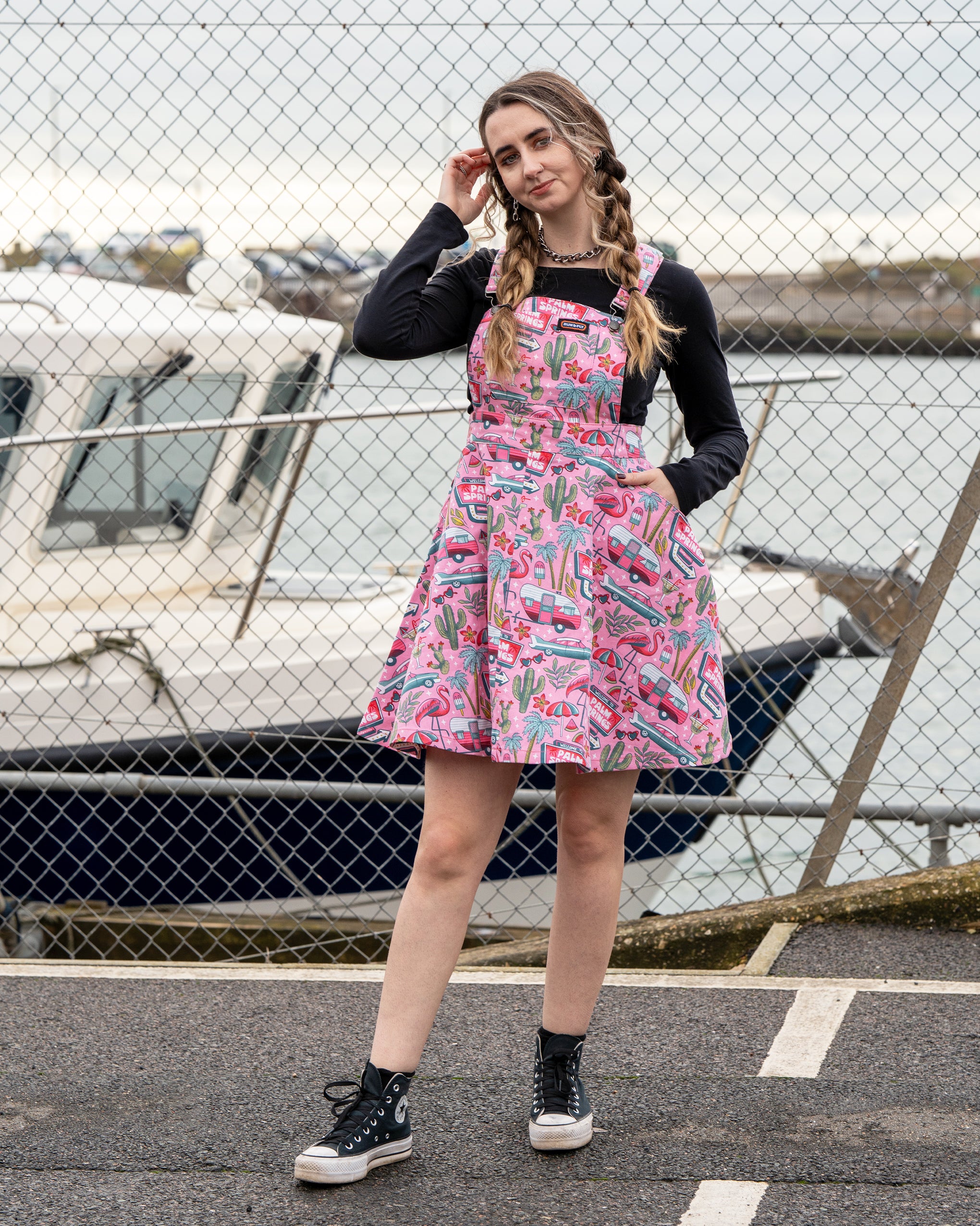 run & fly rainbow corduroy pinafore mini dress Run & Fly Floral Corduroy Pinafore Dress US14 Excellent Condition