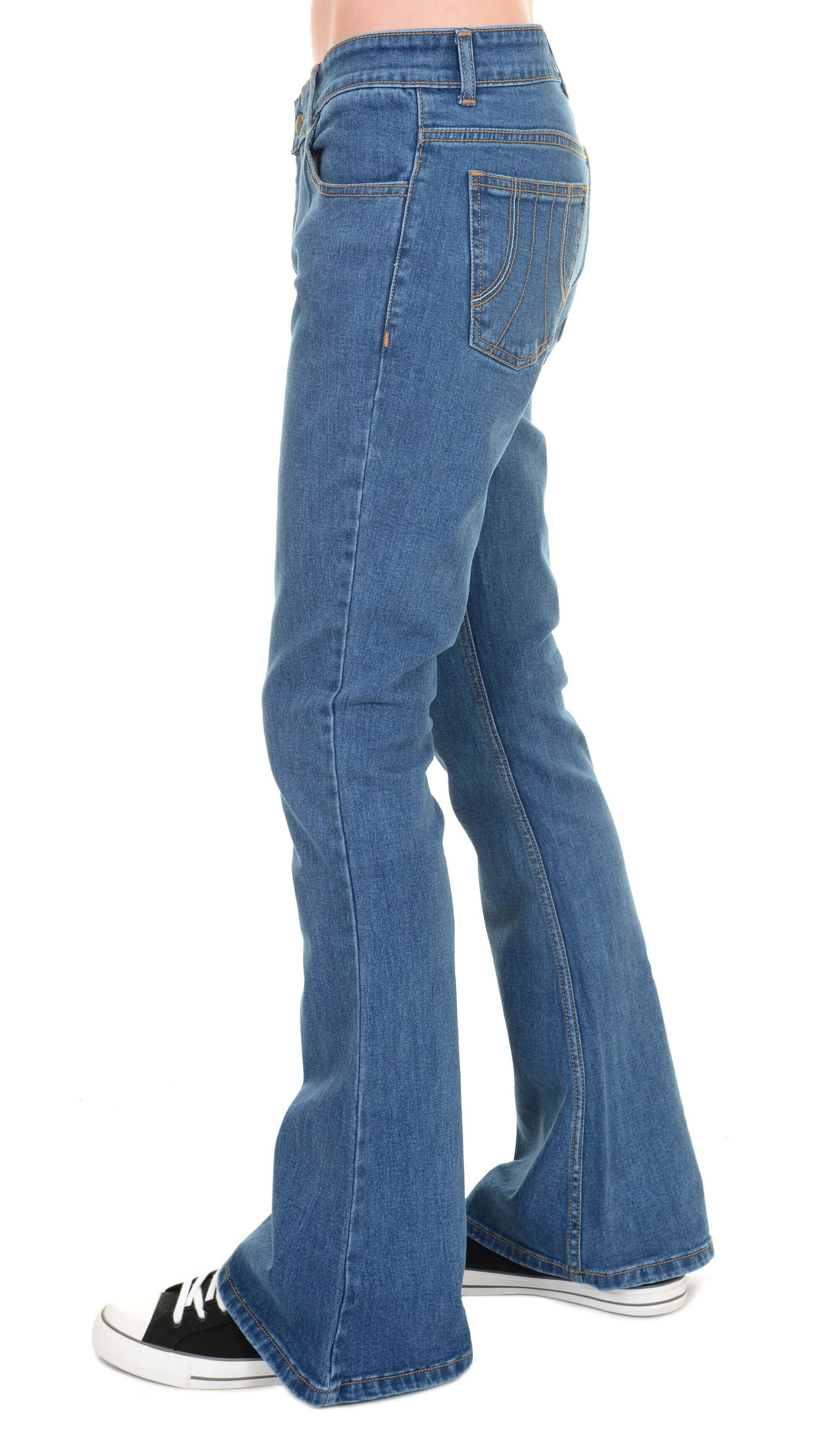 Stone Wash Blue Stretch Denim Rock N Roll Bell Bottom Flares Run and Fly