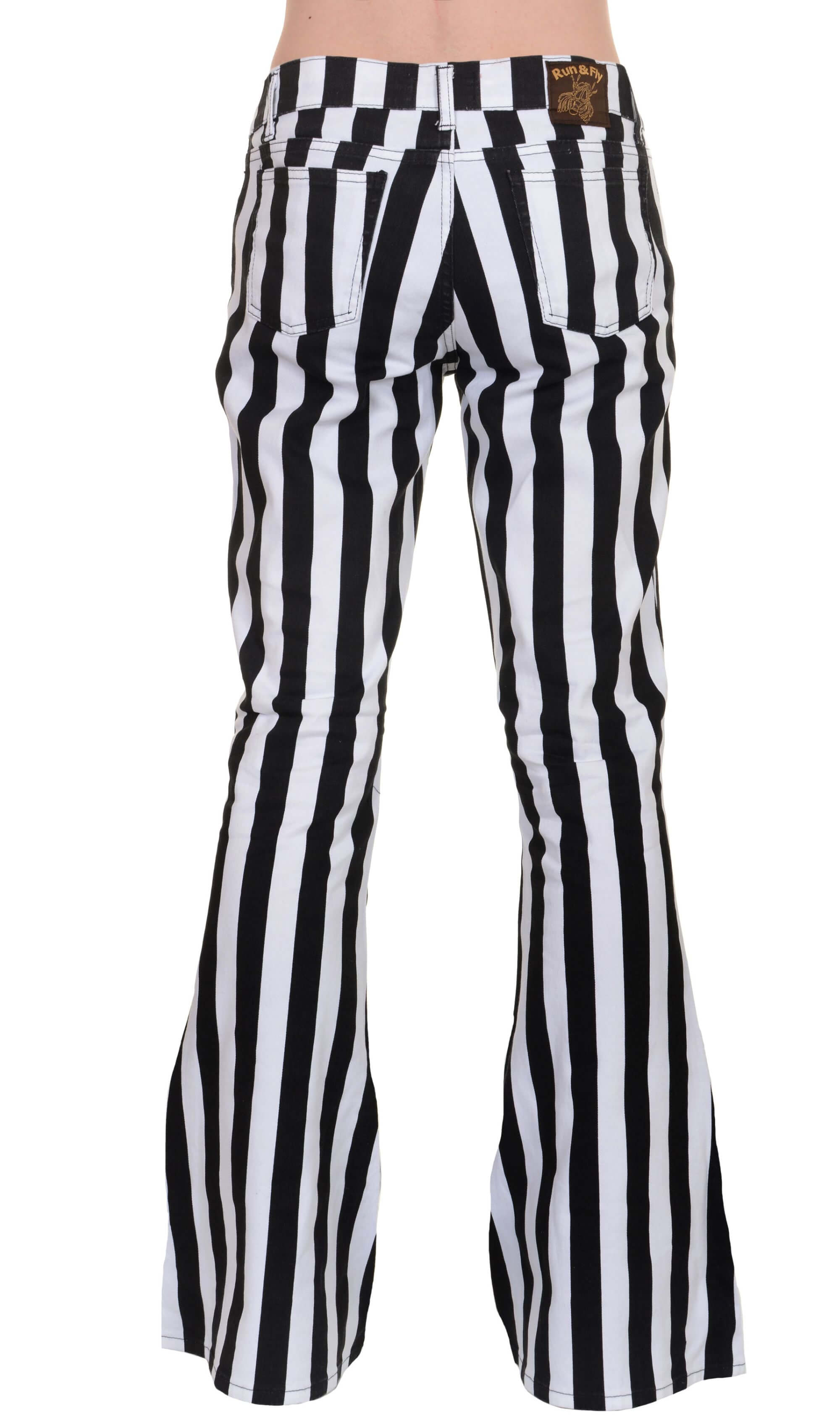 Black White Striped Bell Bottom Stretch Super Flares