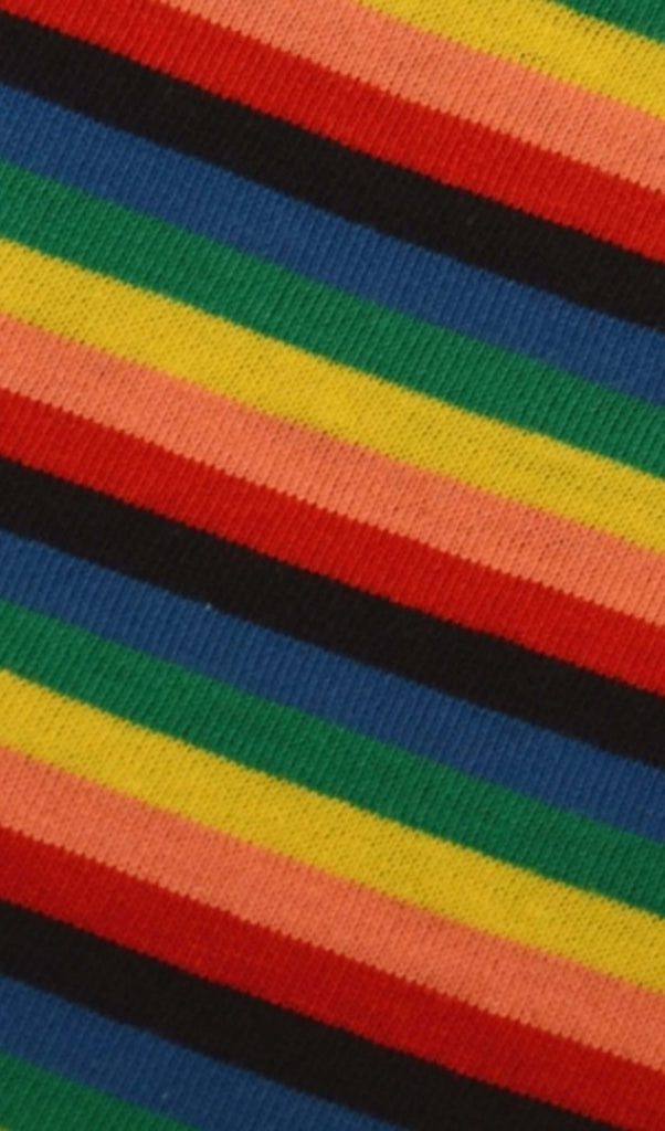 close up of the stripes on the Retro Rainbow Brights Repeat Striped T Shirt