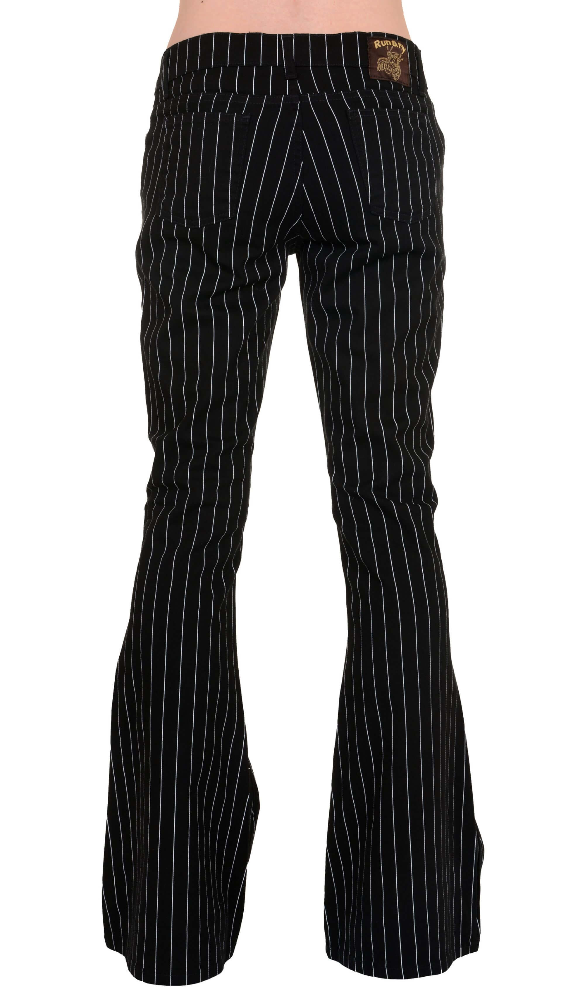 Black White Pinstripe Bell Bottom Stretch Flares - Main Image