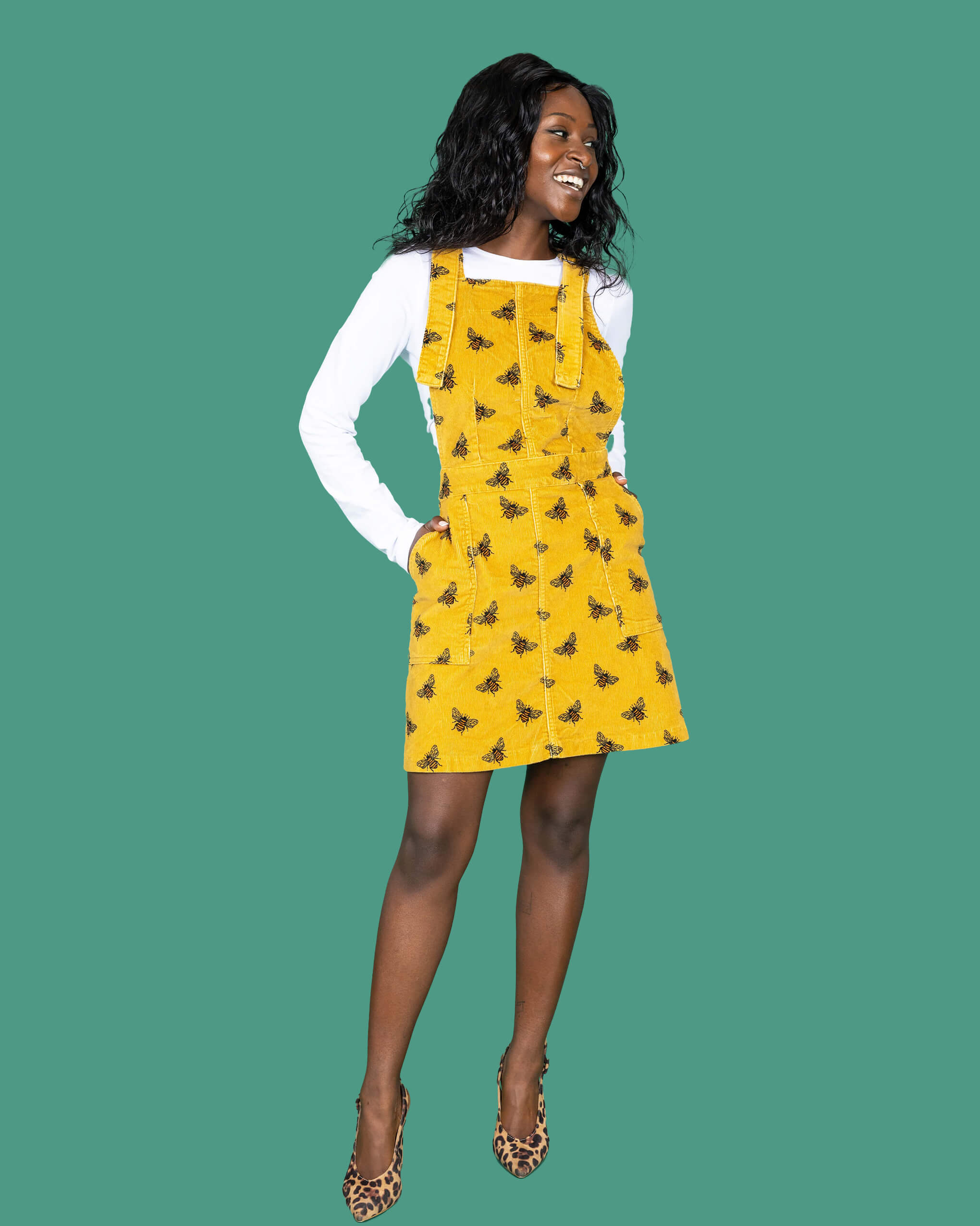 Gold Bee Stretch Corduroy Pinafore Dress