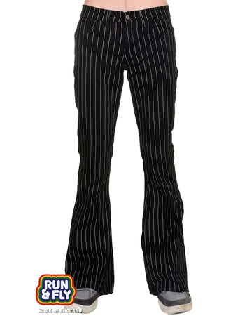 Retro, Vintage 60's George Harrison Inspired Black and White Pinstriped Bell Bottom Stretch Flares.