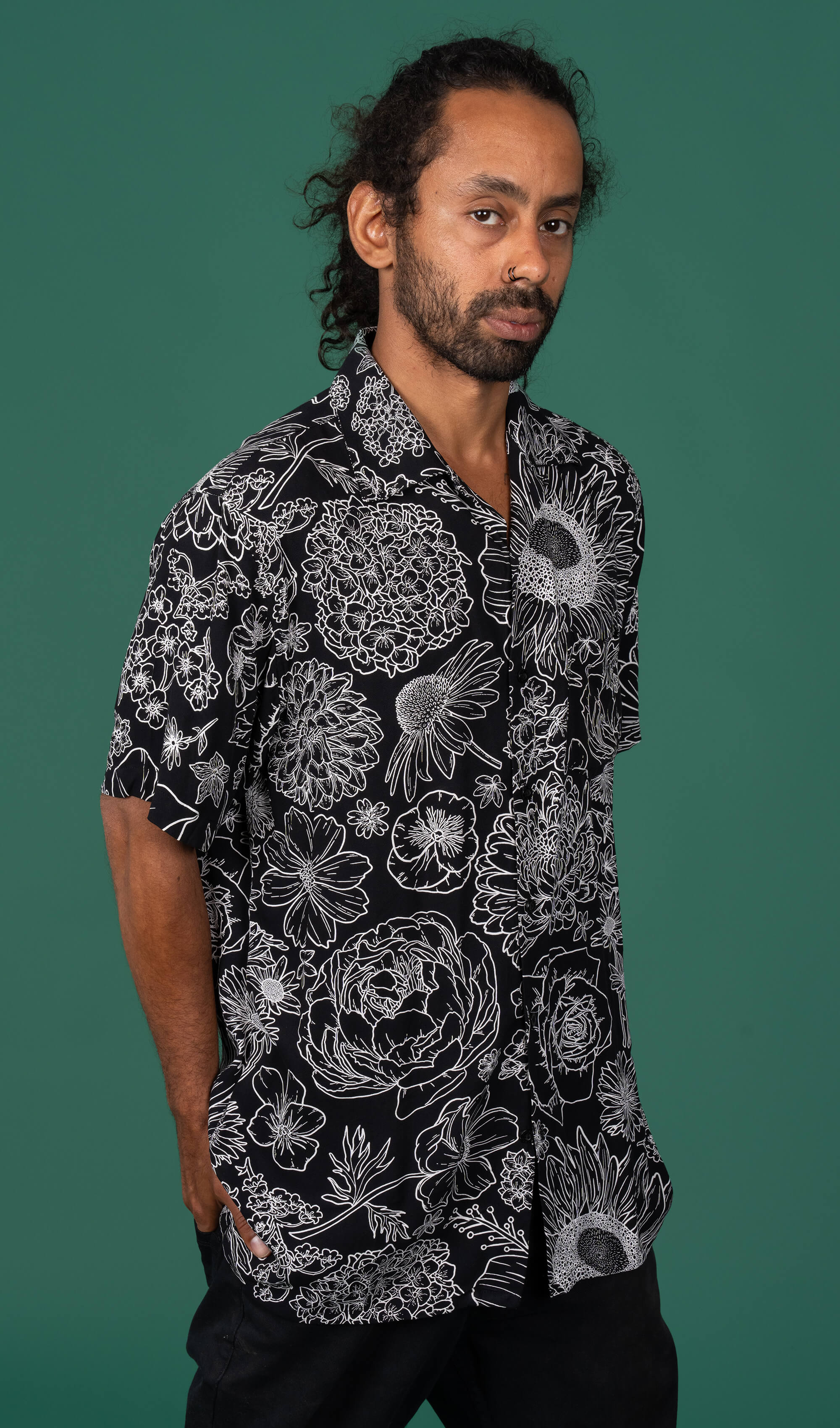 Black and white floral mens shirt shop