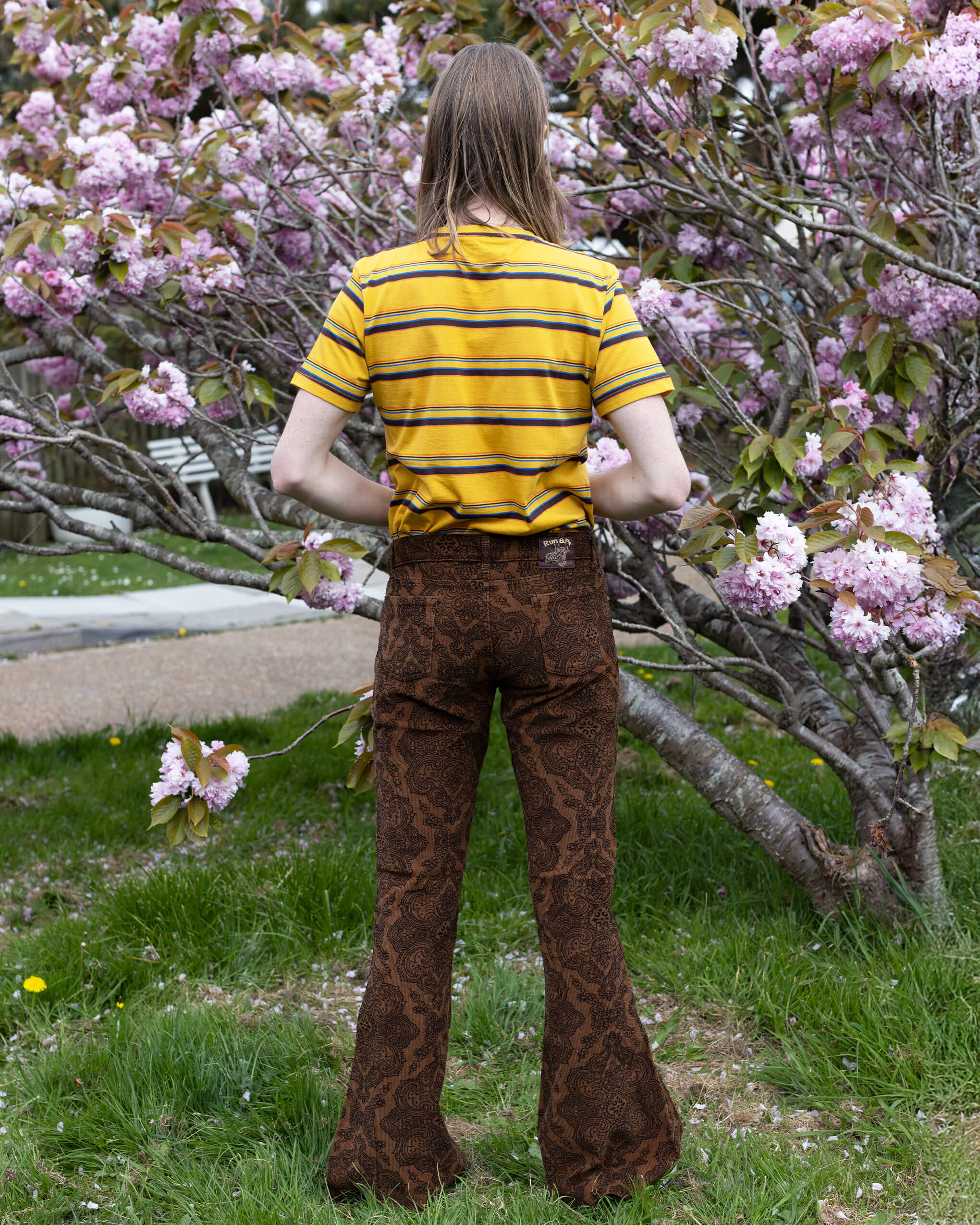 Hendrix Tan Paisley Corduroy Retro Bell Bottom Flares – Run and Fly