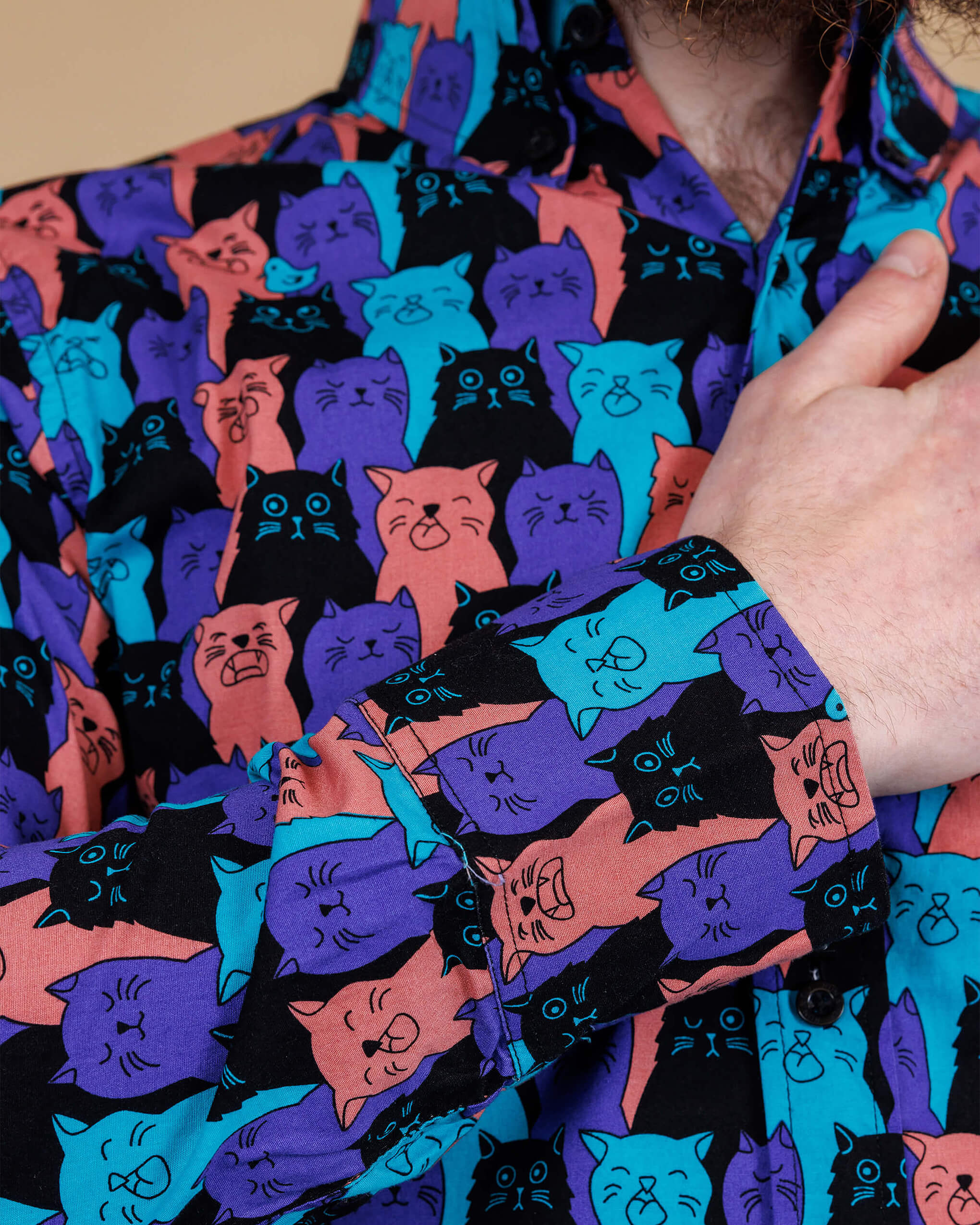 Mens cat button down shirt deals