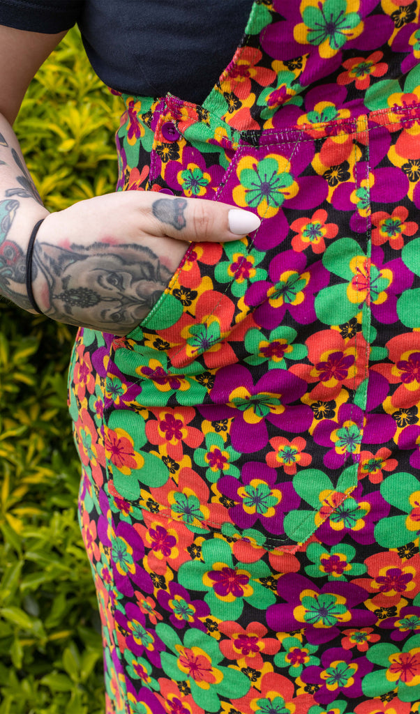Quirky Rare 70s Handmade Patchwork Corduroy Pinafore Dress