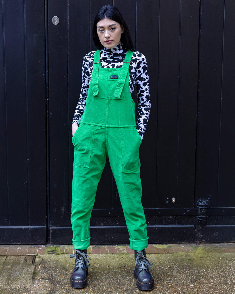 Classic Green Dungarees.&nbsp;Super Soft Stretch Needle Thin Corduroy&nbsp;with Matching Turn Ups.&nbsp;