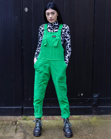 Classic Green Dungarees.&nbsp;Super Soft Stretch Needle Thin Corduroy&nbsp;with Matching Turn Ups.&nbsp;