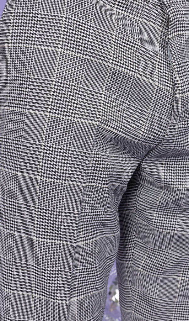 Close up of the Retro Mod Prince Of Wales Stretch Slim Skinny Fitting Trousers.