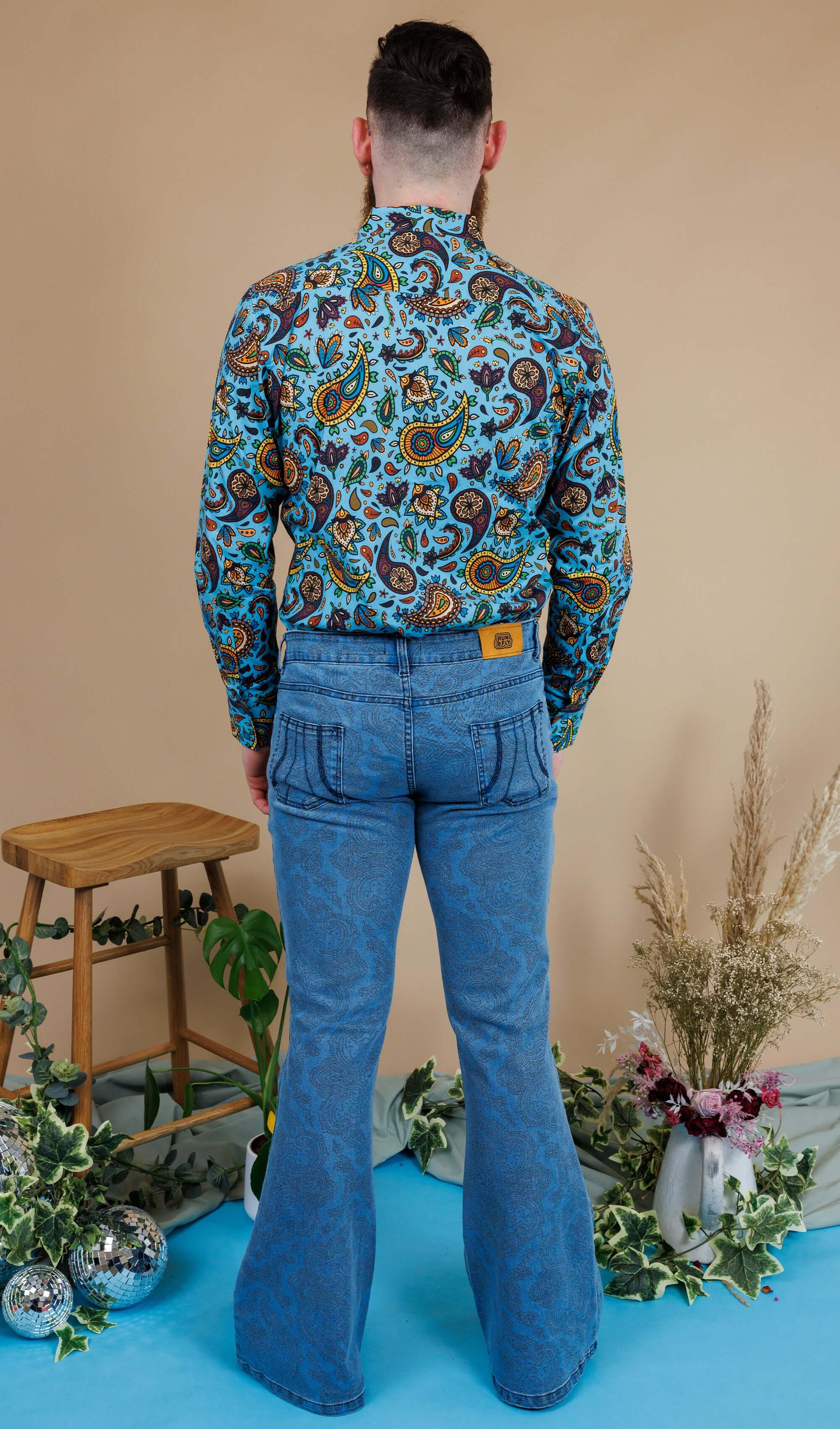 Uomo Slavato A Zampa Fondo Campana DENIM JEANS Hippie INDIE Pantaloni - Foto 8
