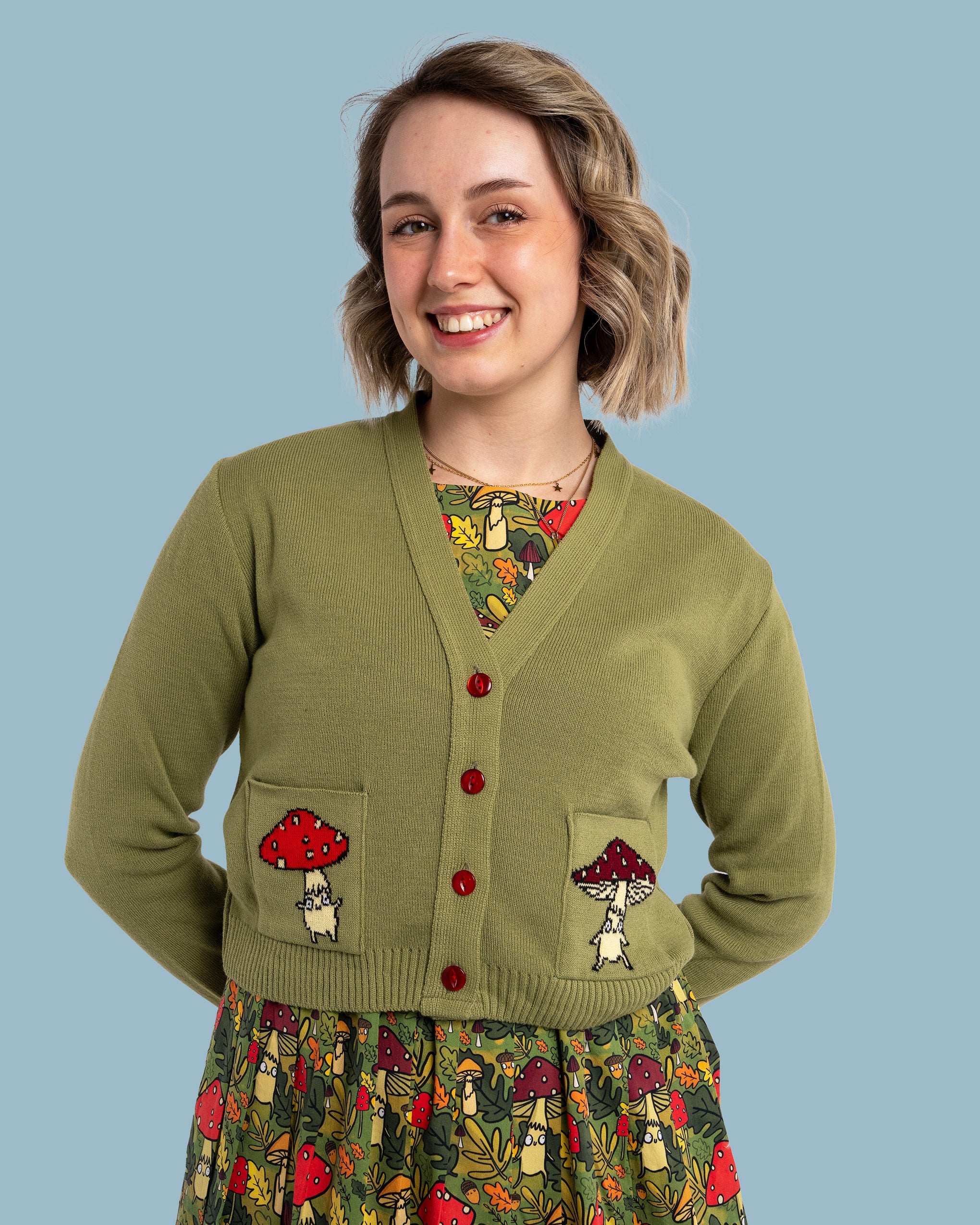 Run & Fly x Katie Abey Mushroom Bois V-Neck Cropped Cardigan – Run