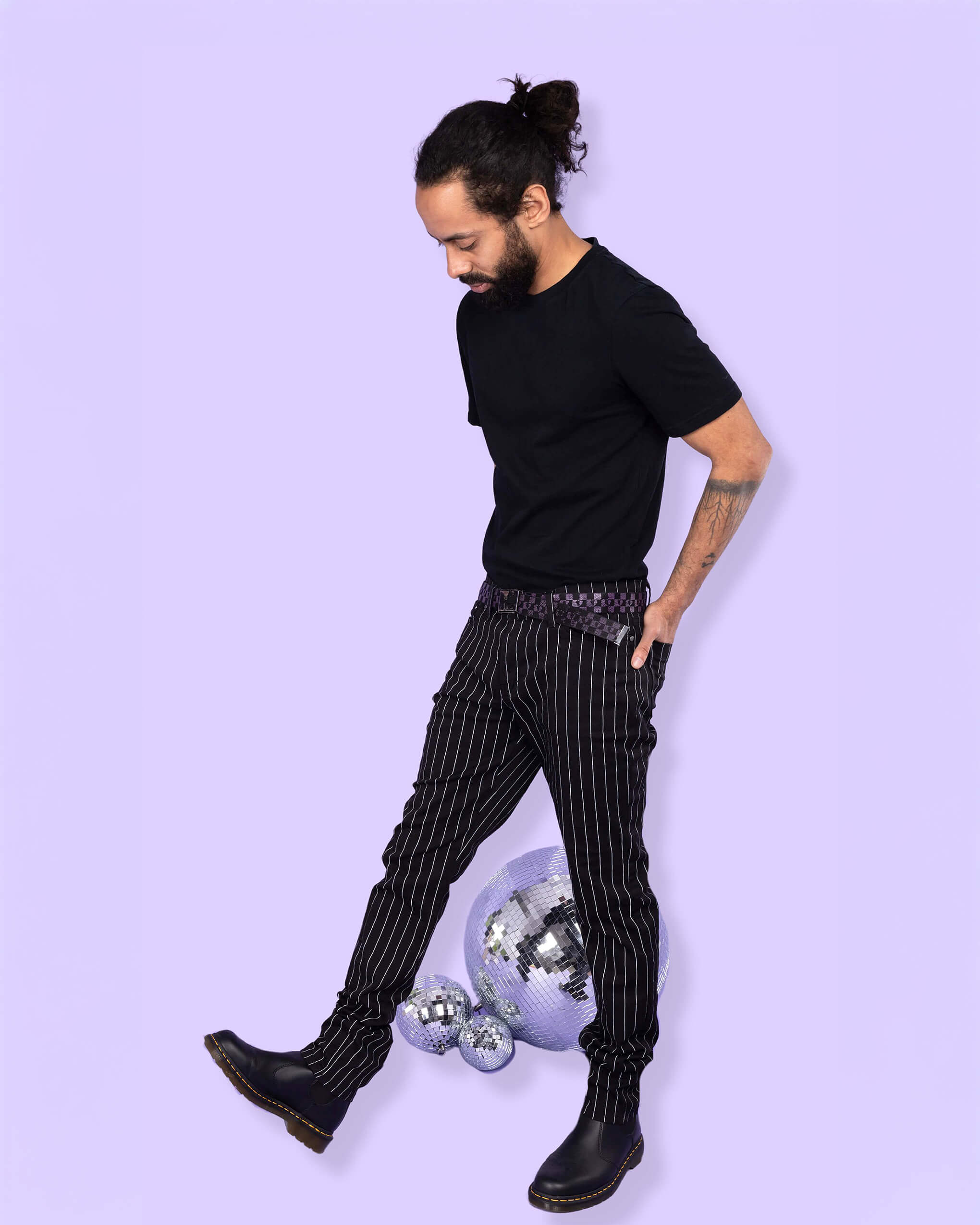 Stretch Black White Pinstripe Skinny Jeans Run and Fly