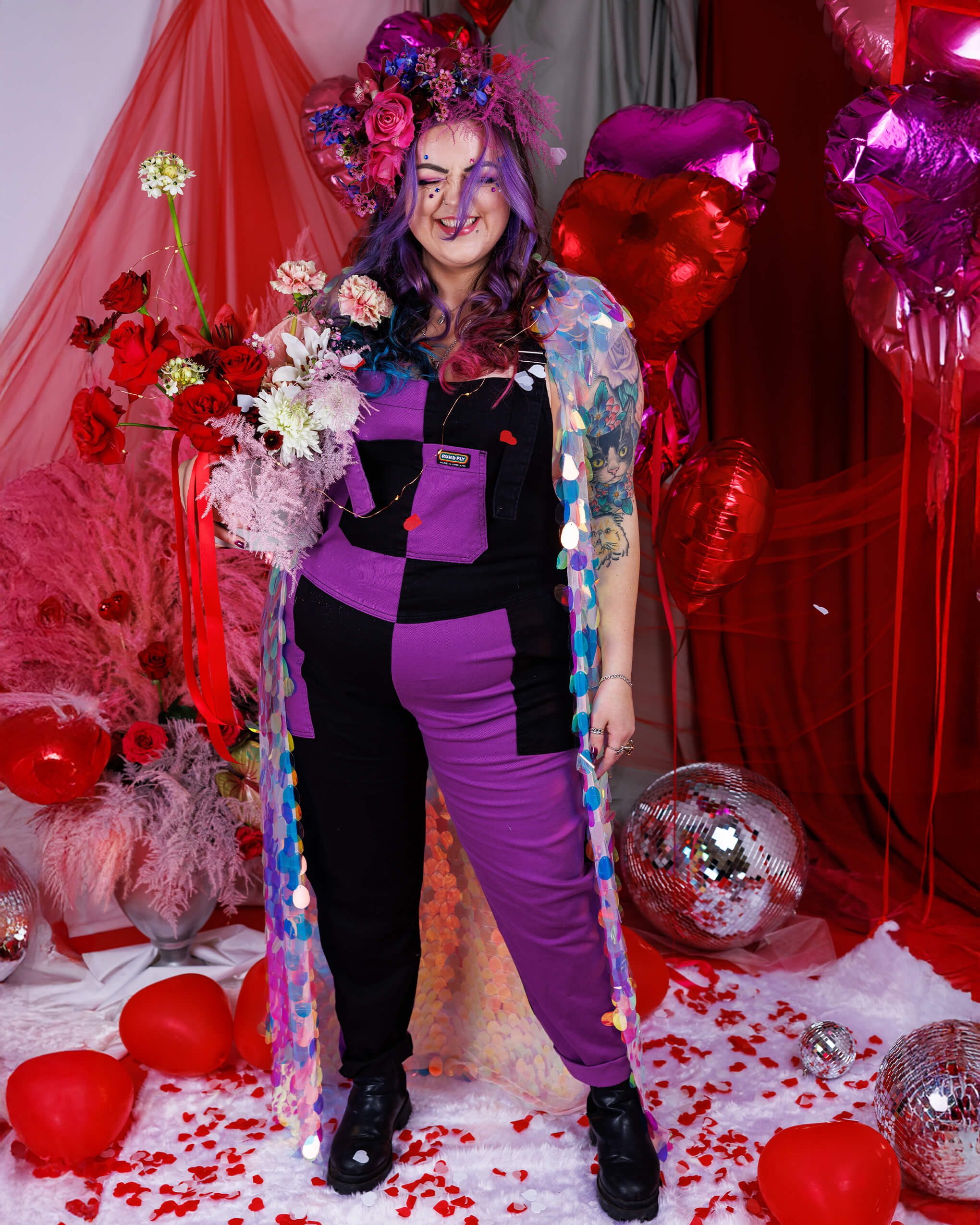Purple and Black Mix n Match Two Tone Stretch Twill Dungarees