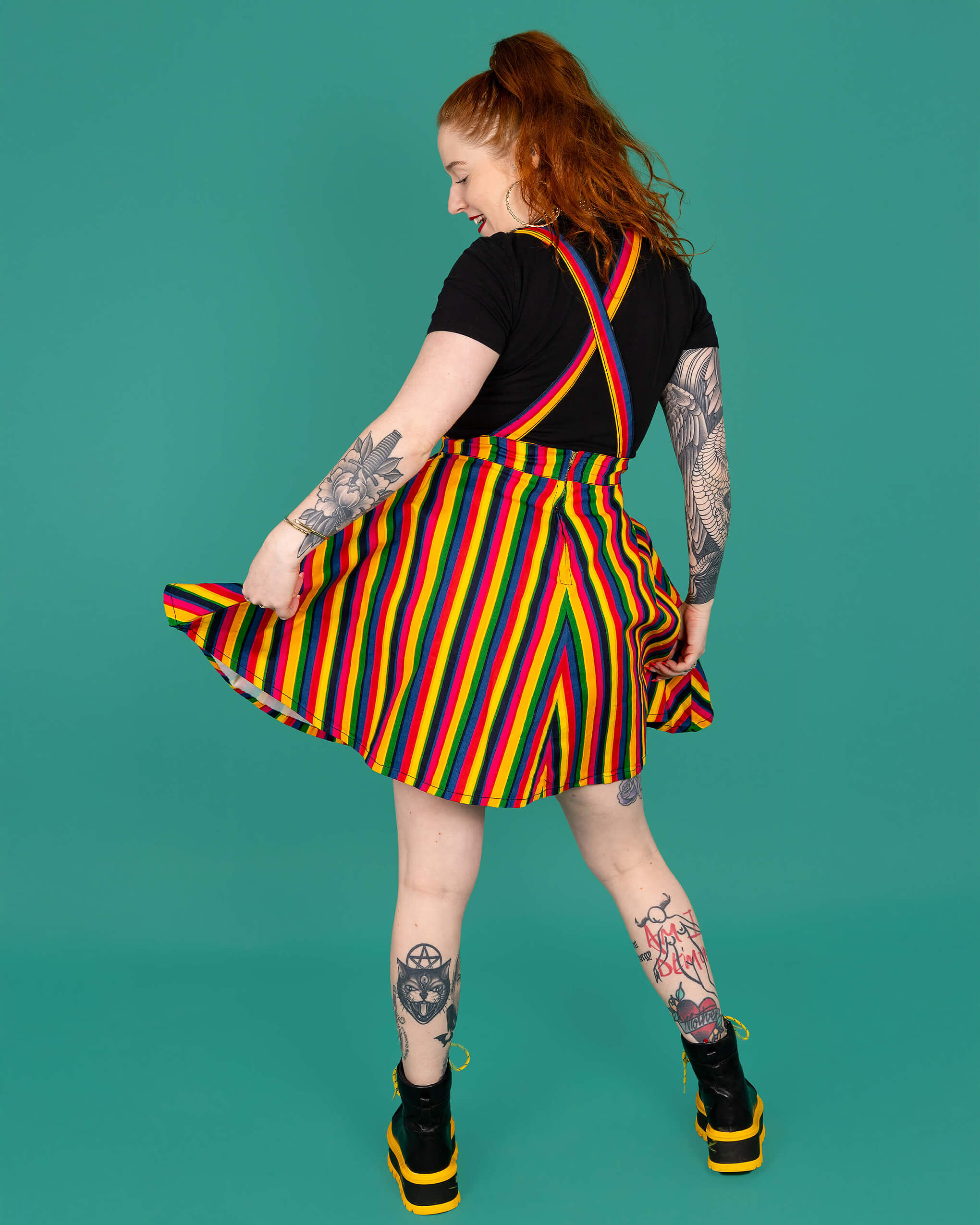 Rainbow Stripes Flared Pinafore Dress Run and Fly