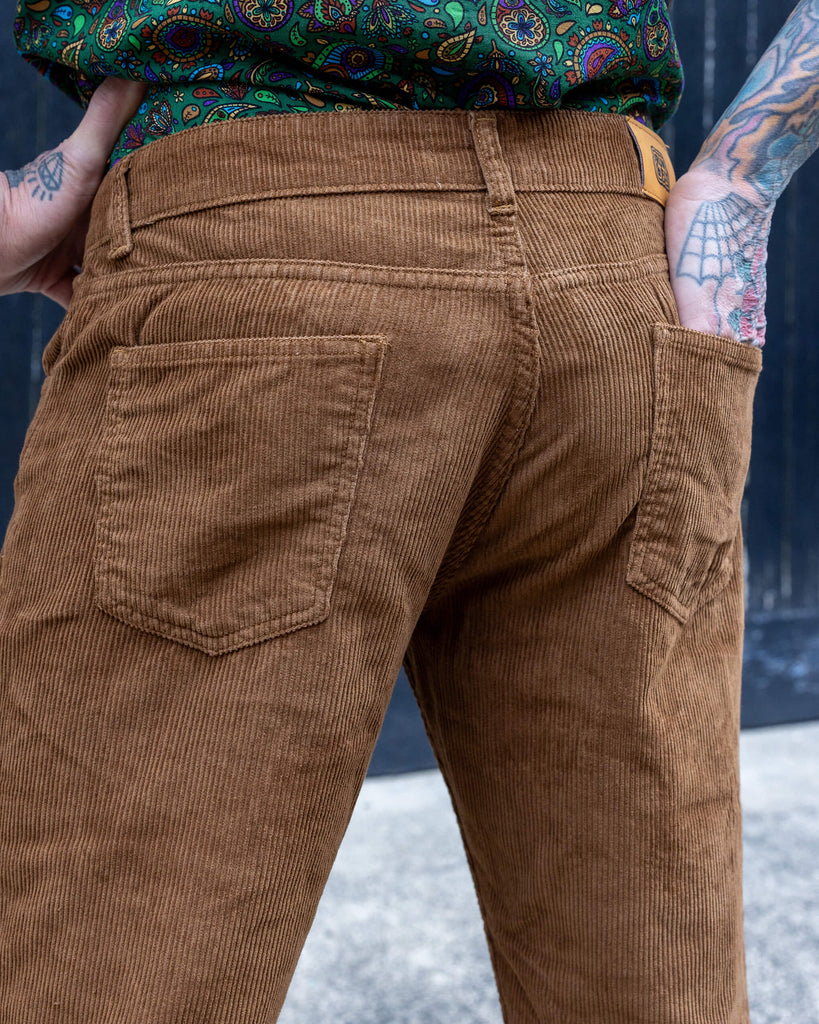 close up of the back of the Tan Corduroy Bootcut Flares.