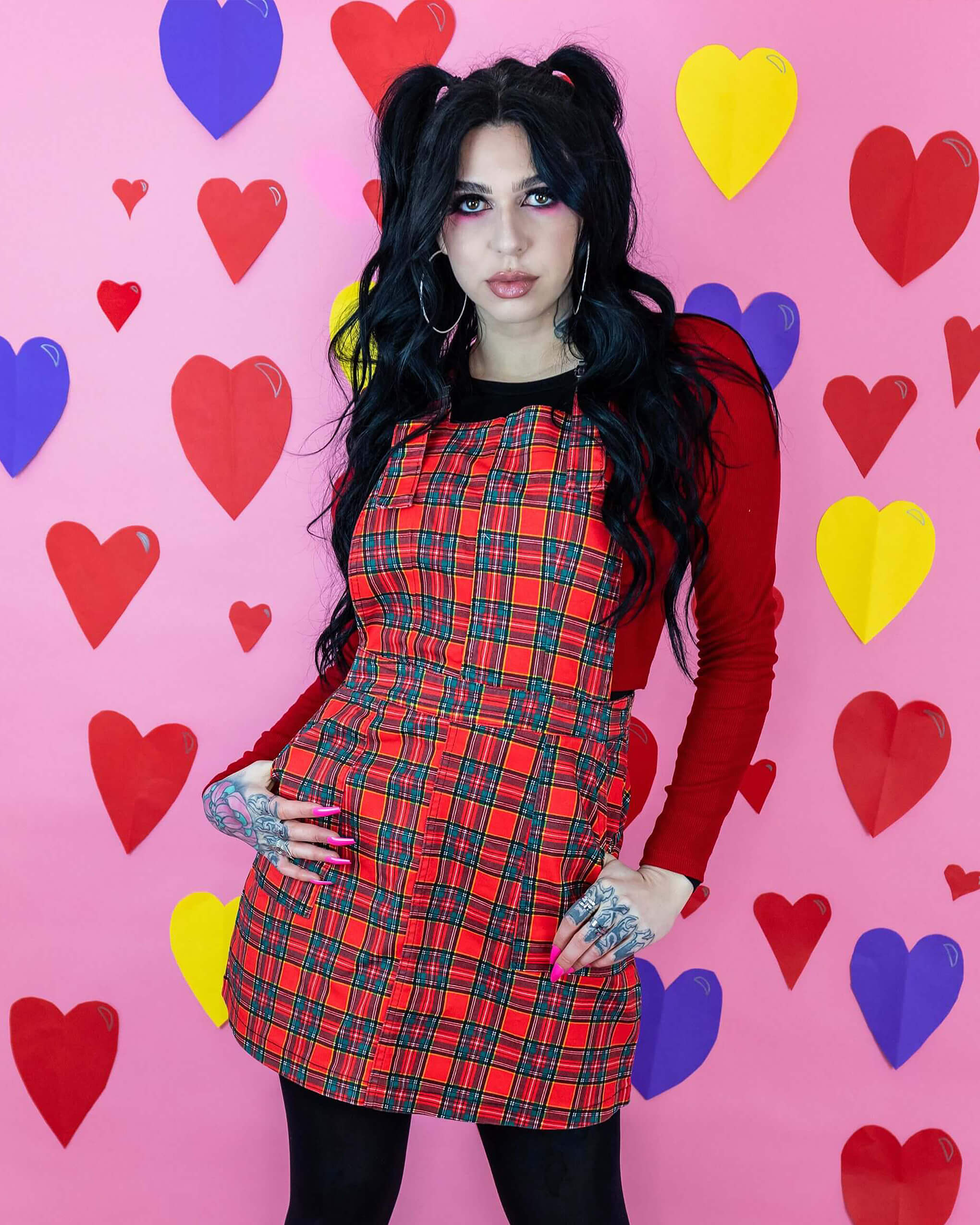 Lolita Pink Tartan Pinafore Rockabella Maeve Pinafore Ladies Dark