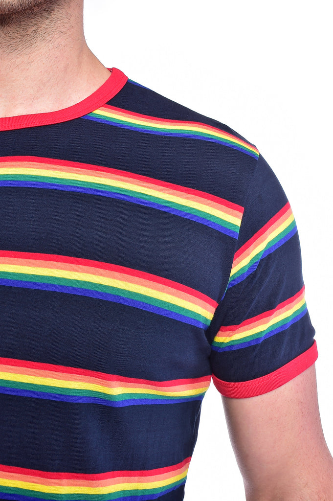 Retro Rainbow Block Striped T Shirt